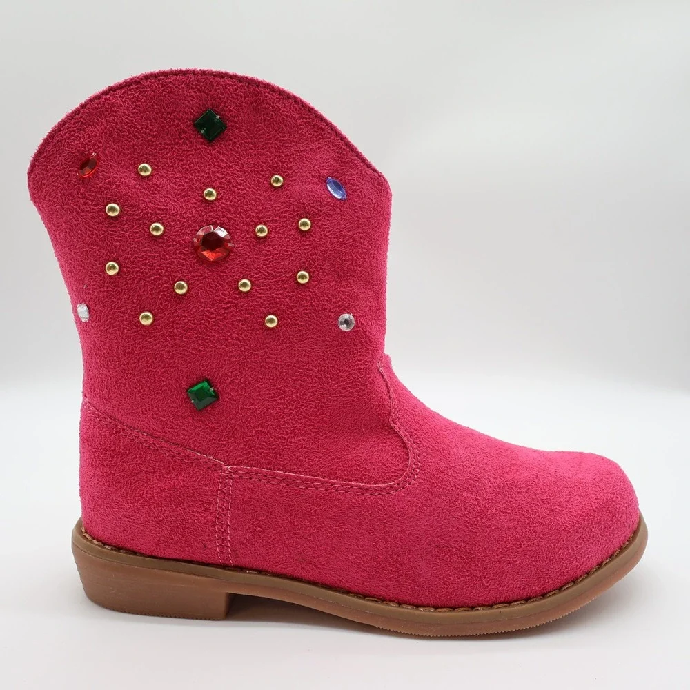 L'Amour Boots Girls Size 1 Fuchsia Pink Textile Western Cowgirl Rhinestone V8400